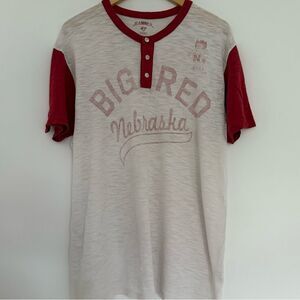 UNIVERSITY OF NEBRASKA CORNHUSKERS RETRO HENLEY T-SHIRT 47 BRAND MEDIUM